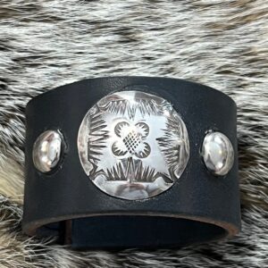 Sterling silver concho leather cuff