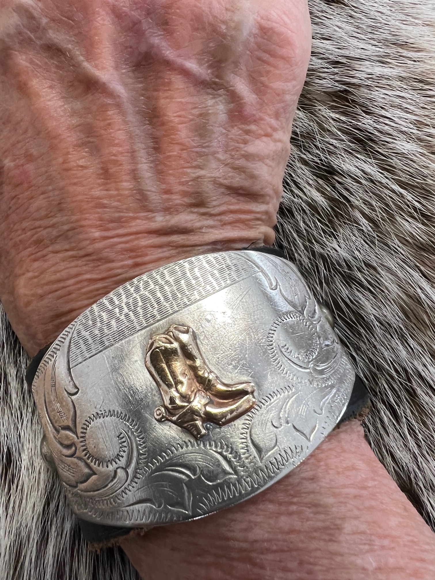 Antique child's belt buckle leather cuff