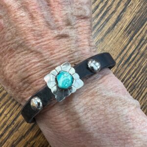 Chunky blue green turquoise leather stacker cuff