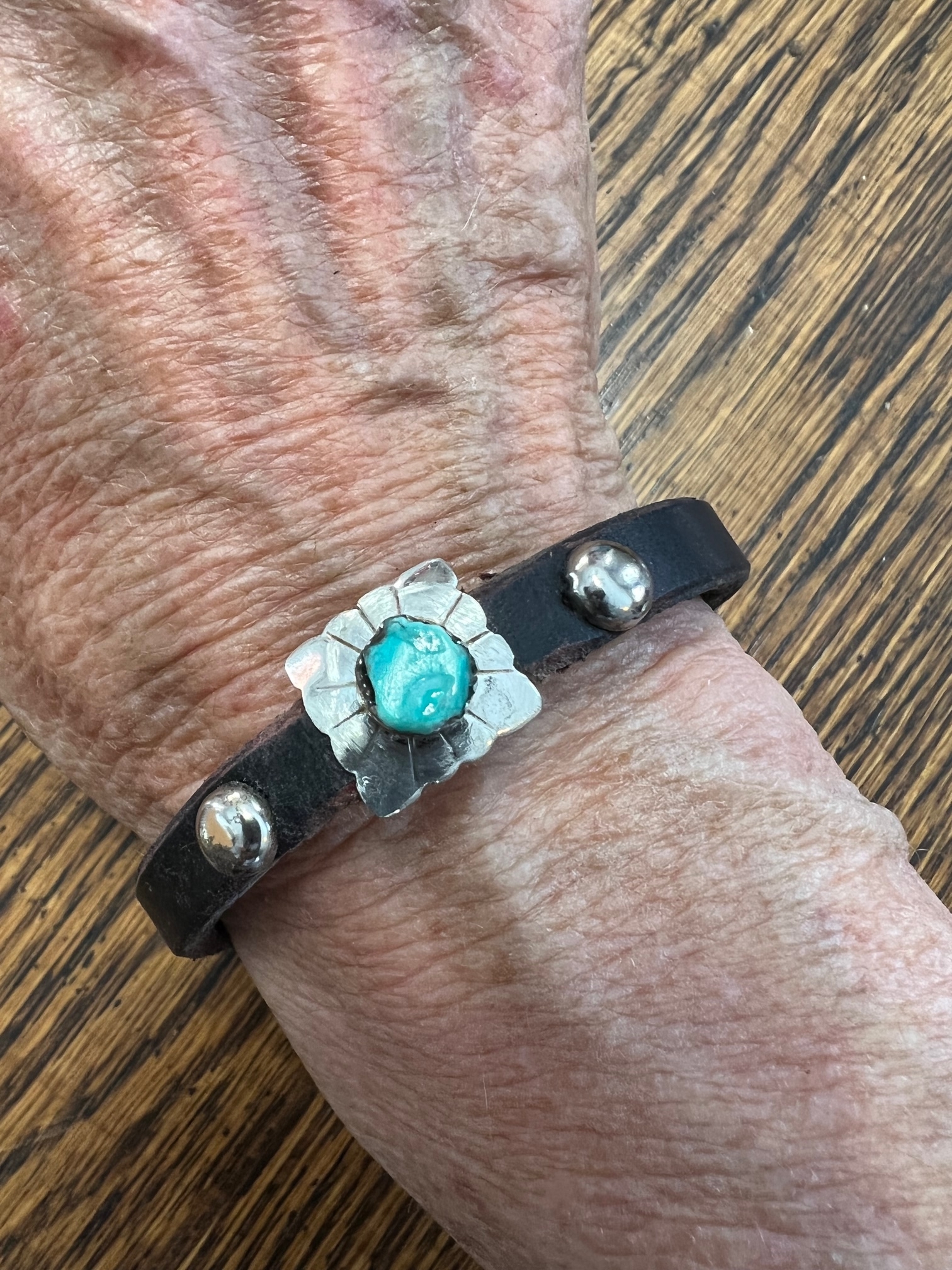 Chunky blue green turquoise leather stacker cuff