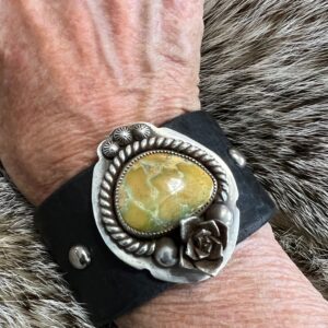 Yellow Green Damale Turquoise Leather cuff