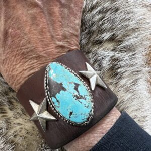 Large Bisbee turquoise leather cuff- seen in "COWBOYS AND INDIANS MAGAZINE NOV/DEC 2022"- ULTIMATE WESTERN GIFT GUIDE EDITION