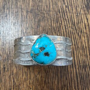 Blue Diamond turquoise sterling silver Tufa Cast bracelet