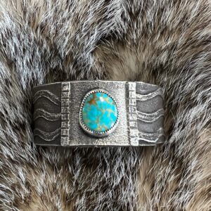 Pilot Mountain turquoise sterling silver Tufa cast bracelet