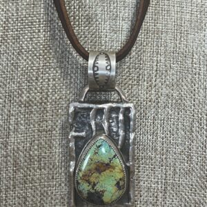 Blackjack turquoise pendant with leather necklace