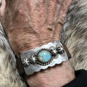 Blue-Green Royston turquoise star leather cuff